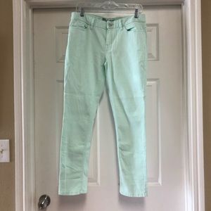Cropped mint green denim skinnies